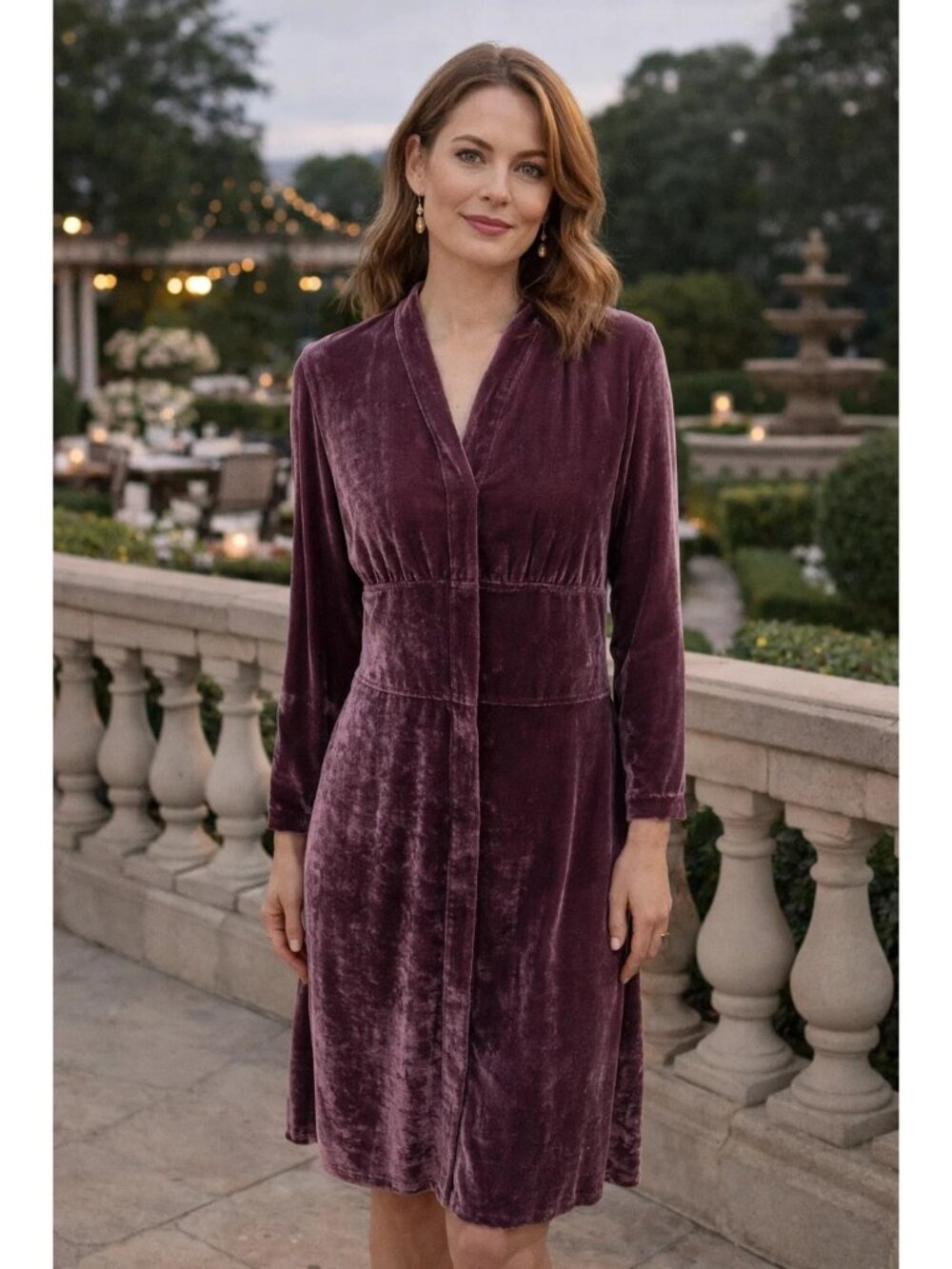 J Jill Crushed Velvet  Duster Dress size 4, Purple 10 hidden buttons
